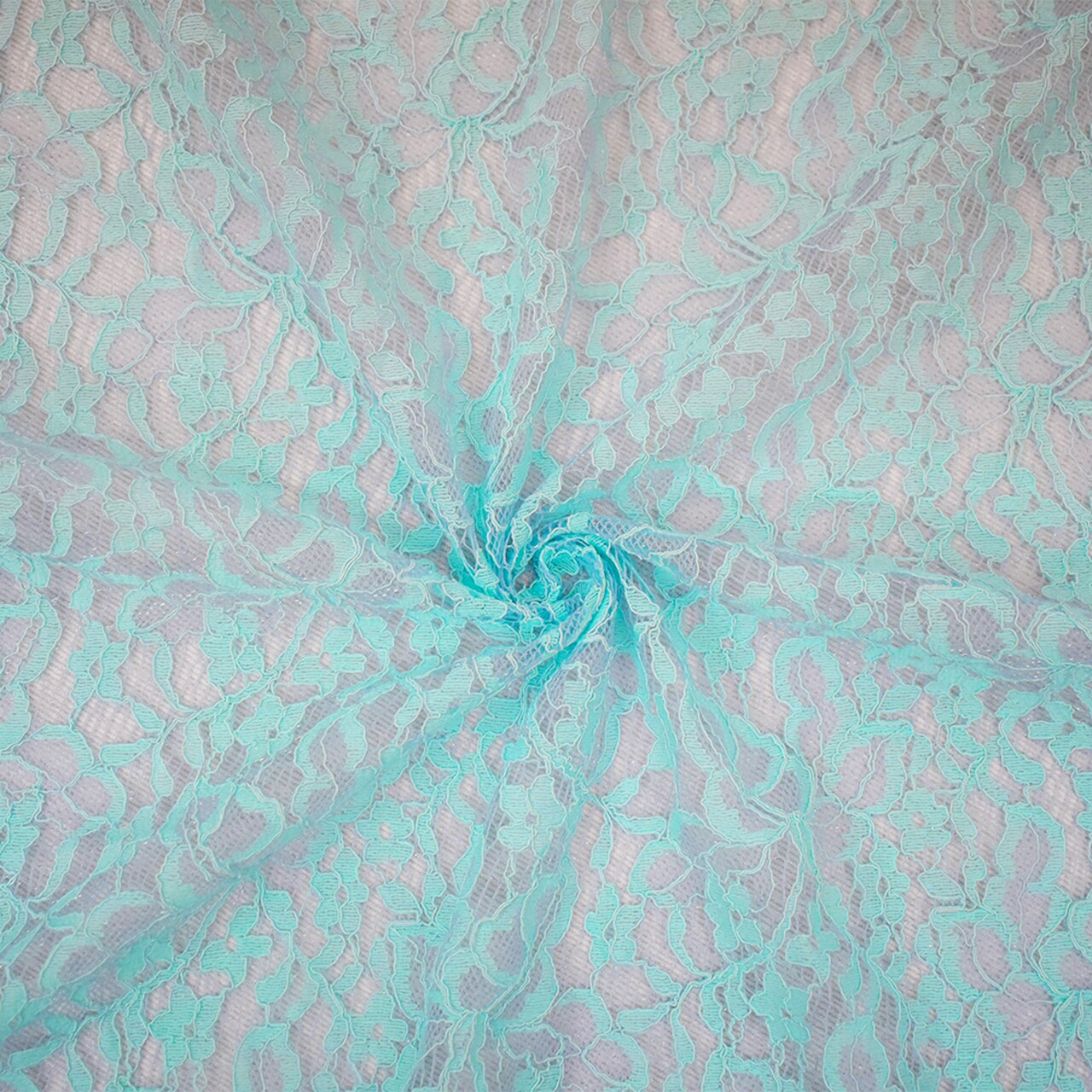 Light Blue Nylon Cotton Floral Crochet Lace Knit Fabric By the Yard